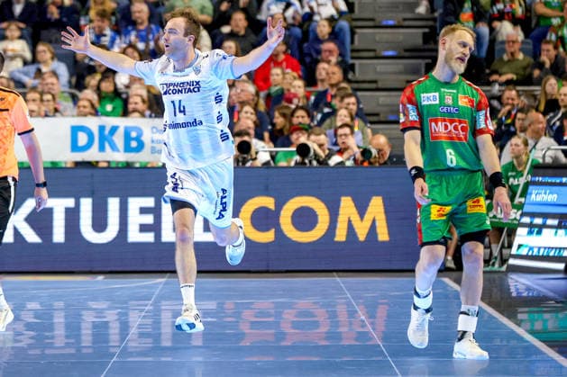 19 04 2026, xsscx, Handball, DHB Pokal Lidl Final4, Match for 3rd place, TBV Lemgo Lippe SC Magdeburg, Season 2025 2026 Men, Lanxess Arena, Cologne Bobby Schagen TBV Lemgo Lippe 14 celebrating after scoring Photo xSandraxScherningxPressefotoKochx North Rhine-Westphalia Germany