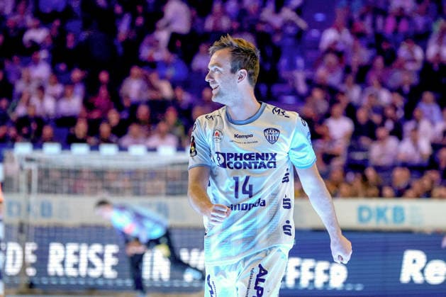 19 04 2026, xsscx, Handball, DHB Pokal Lidl Final4, Match for 3rd place, TBV Lemgo Lippe SC Magdeburg, Season 2025 2026 Men, Lanxess Arena, Cologne Bobby Schagen TBV Lemgo Lippe 14 celebrating after scoring Photo xSandraxScherningxPressefotoKochx North Rhine-Westphalia Germany