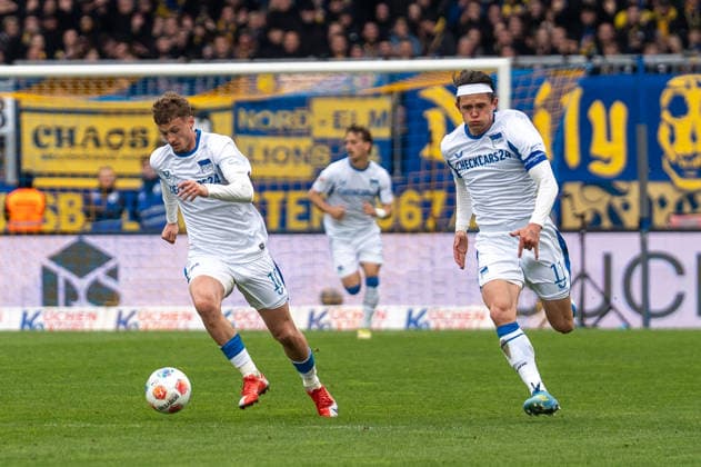 Germany Soccer, 2 Bundesliga, Matchday 30 2025 26, Eintracht Braunschweig Hertha BSC on 19 04 in Braunschweig, Eintracht Stadion Michael Cuisance Hertha BSC 10 Fabian Reese Hertha BSC 11 Copyright: xSvenxHeidmannx