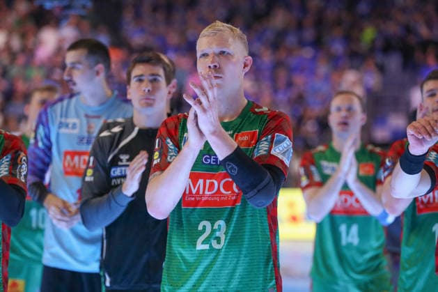 19 04 2026, xgox, Handball DHB Pokal match 3rd place SC Magdeburg TBV Lemgo Lippe emspor, v l Magnus Saugstrup Magdeburg, 23 disappointed, looks disappointed, disappointed Koeln