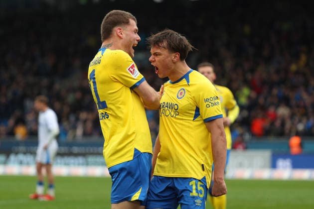 Braunschweig vs Hertha, 2 BL Braunschweig, 19 04 2026, Football, Men, 2 BL, Season 2025 2026, Eintracht Braunschweig vs Hertha BSC Berlin Max Marie Eintracht Braunschweig cheers with Kevin Ehlers Eintracht Braunschweig after his goal for 1 1 DFL DFB REGULATIONS PROHIBIT ANY USE OF PHOTOGRAPHS as IMAGE SEQUENCES and or QUASI VIDEO Stadion an der Hamburger Straße Niedersachsen Germany