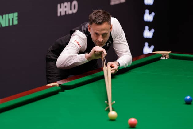 SHEFFIELD, ENGLAND - APRIL 19: David Gilbert of England plays a shot in the first round match against Ding Junhui of China on day 2 of Halo World Championship, WM, Weltmeisterschaft 2026 at Crucible Theatre on April 19, 2026 in Sheffield, England.  Copyright: xTaixChengzhex 111635864952