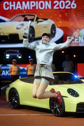 Winner Elena Rybakina KAZ pictured with winners trophy in front of Porsche 911, joy, jubilation, emotion, GER, Elena Rybakina vs Karolina Muchova, Tennis, ATP Tournament, WTA 500, Porsche Tennis Grand Prix, Final, 19 04 2026, GER, Elena Rybakina vs Karolina Muchova, Tennis, ATP Tournament, WTA 500, Porsche Tennis Grand Prix, Final, 19 04 2026, Stuttgart Copyright: xEibner-Pressefoto EdwardxCheungx EP_ECG