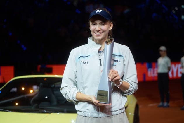 Winner Elena Rybakina KAZ pictured with winners trophy in front of Porsche 911, joy, jubilation, emotion, GER, Elena Rybakina vs Karolina Muchova, Tennis, ATP Tournament, WTA 500, Porsche Tennis Grand Prix, Final, 19 04 2026, GER, Elena Rybakina vs Karolina Muchova, Tennis, ATP Tournament, WTA 500, Porsche Tennis Grand Prix, Final, 19 04 2026, Stuttgart Copyright: xEibner-Pressefoto EdwardxCheungx EP_ECG