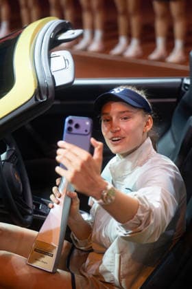 Winner Elena Rybakina KAZ in picture, sitting in Porsche 911 with trophy, GER, Elena Rybakina vs Karolina Muchova, Tennis, ATP Tournament, WTA 500, Porsche Tennis Grand Prix, Final, 19 04 2026, GER, Elena Rybakina vs Karolina Muchova, Tennis, ATP Tournament, WTA 500, Porsche Tennis Grand Prix, Final, 19 04 2026, Stuttgart Copyright: xEibner-Pressefoto EdwardxCheungx EP_ECG