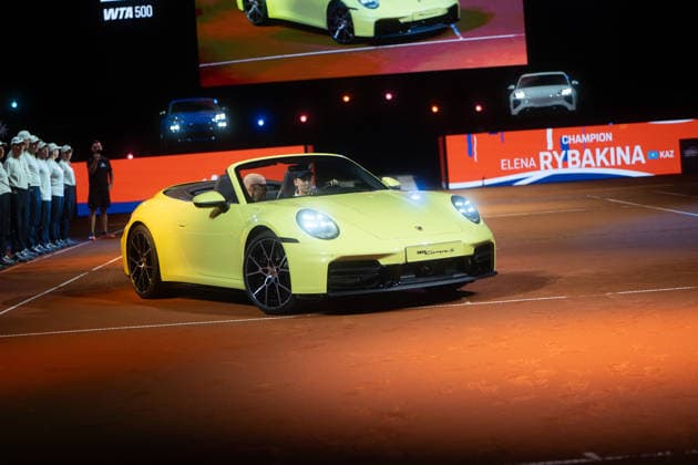 Elena Rybakina KAZ pictured driving onto the court in a Porsche 911, GER, Elena Rybakina vs Karolina Muchova, Tennis, ATP Tournament, WTA 500, Porsche Tennis Grand Prix, Final, 19 04 2026, GER, Elena Rybakina vs Karolina Muchova, Tennis, ATP Tournament, WTA 500, Porsche Tennis Grand Prix, Final, 19 04 2026, Stuttgart Copyright: xEibner-Pressefoto EdwardxCheungx EP_ECG
