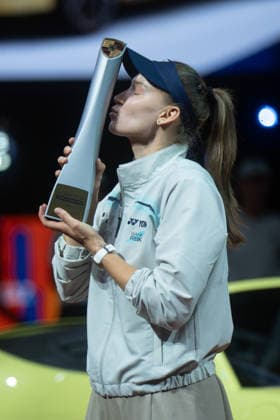 Winner Elena Rybakina KAZ pictured with winners trophy in front of Porsche 911, joy, jubilation, emotion, GER, Elena Rybakina vs Karolina Muchova, Tennis, ATP Tournament, WTA 500, Porsche Tennis Grand Prix, Final, 19 04 2026, GER, Elena Rybakina vs Karolina Muchova, Tennis, ATP Tournament, WTA 500, Porsche Tennis Grand Prix, Final, 19 04 2026, Stuttgart Copyright: xEibner-Pressefoto EdwardxCheungx EP_ECG