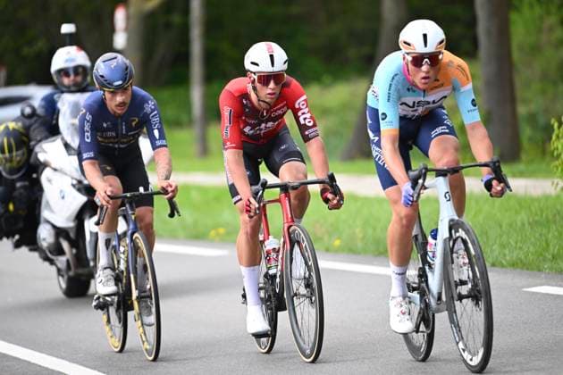 Amstel Gold Race 2026 Cycling Race VALKENBURG, THE NETHERLANDS - APRIL 19 : Frigo Marco (ITA) of NSN Cycling Team, Artz Huub (NED) of Lotto Intermarche, Azparren Xabier Mikel (ESP) of Pinarello Q36.5 Pro Cycling Team during the 60th edition of Amstel Gold Race an UCI World Tour 1.UWT one day cycling road race for Men Elite of 220 km with start in Maastricht and finish in Valkenburg on April 19, 2026 in Valkenburg, The Netherlands, 19 04 2026 ( Motordriver Kenny Verfaillie - Valkenburg The Netherlands  Copyright: xVincentxKalutx