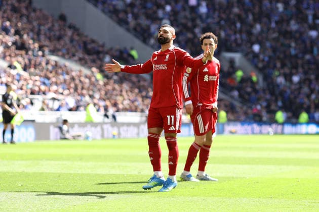 Everton gegen Liverpool 19 April 2026, Liverpool Premier League Fußball Everton gegen Liverpool Mohamed Salah von Liverpool feiert den Führungstreffer Foto Jacques Feeney Abseits Liverpool UK  Copyright: xJacquesxFeeneyx xOffsidexOffside