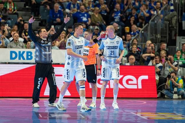 Constantin Moestl, Goalkeeper TBV Lemgo Lippe 1 , Leve Carstensen, Outside TBV Lemgo Lippe 21 , TBV Lemgo Lippe SC Magdeburg, DHB Pokal Maenner, Herren, 6 Spieltag, Spiel um Platz 3, Daikin HBL, Lidl Final 4, 19 04 2026 Köln NRW Germany Copyright: xkolbert-press MartinxWdziecznyx