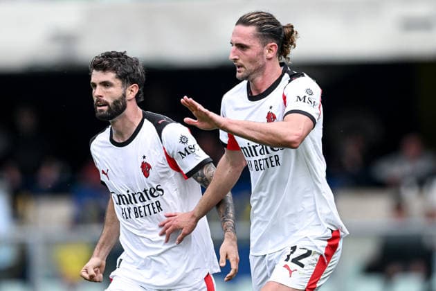 Mg Verona 19 04 2026 - campionato di calcio Serie A Hellas Verona-Milan foto Matteo Gribaudi Image nella foto: esultanza gol Adrien Rabiot 