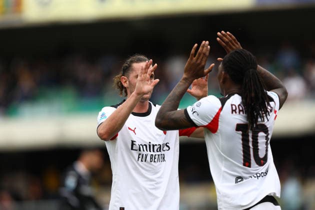 April 19, 2026, Verona, Veneto, Italy: ADRIEN RABIOT 12 of AC Milan celebrates scoring his side s first goal in the Matchday 33 of 38 of the Serie A 2025 26 between HELLAS VERONA and AC MILAN at the Bentegodi Stadium in Verona, Italy. Verona Italy - ZUMAc179 20260419_zep_c179_001 Copyright: xMickaelxChavetx