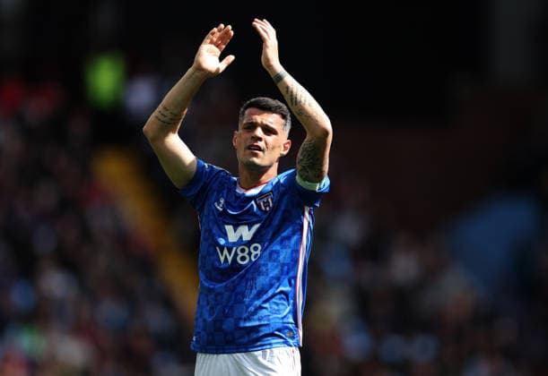 Granit Xhaka of Sunderland Aston Villa v Sunderland, Premier League, Football, Villa Park, Birmingham, UK - 19 Apr 2026Birmingham Villa Park United Kingdom EDITORIAL USE ONLY No use with unauthorised audio, video, data, fixture lists, club league logos or live services. Online in-match use limited to 120 images, no video emulation. No use in betting, games or single club league player publications. Copyright: xKieranxMcManus Shutterstockx 16832205y