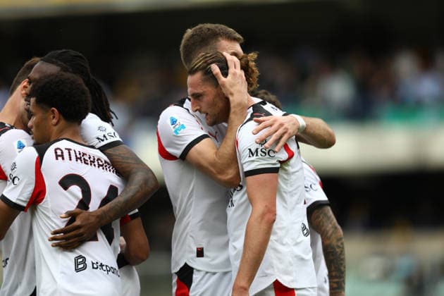 April 19, 2026, Verona, Veneto, Italy: ADRIEN RABIOT 12 of AC Milan celebrates scoring his side s first goal in the Matchday 33 of 38 of the Serie A 2025 26 between HELLAS VERONA and AC MILAN at the Bentegodi Stadium in Verona, Italy. Verona Italy - ZUMAc179 20260419_zep_c179_003 Copyright: xMickaelxChavetx