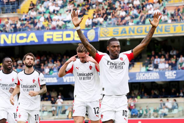 AC Milan s Adrien Rabiot celebration goal 0-1 the Serie A soccer match between Hellas Verona and A.C. Milan at the Bentegodi Stadium in Verona, north west Italy - Sunday , April 19 , 2026. - Soccer .  Copyright: xPaolaxGarbuio Lapressex