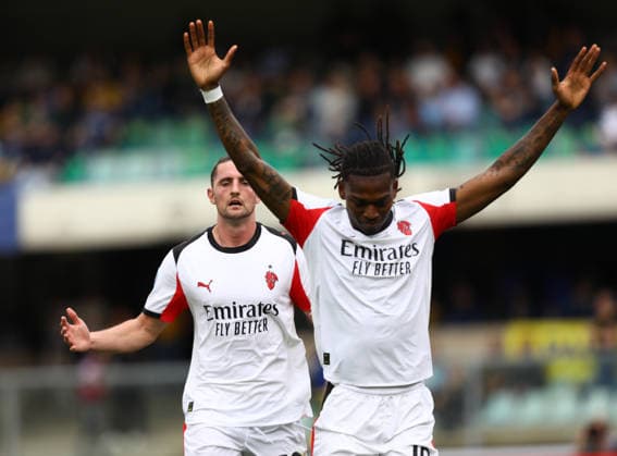 April 19, 2026, Verona, Veneto, Italy: ADRIEN RABIOT 12 of AC Milan celebrates scoring his side s first goal in the Matchday 33 of 38 of the Serie A 2025 26 between HELLAS VERONA and AC MILAN at the Bentegodi Stadium in Verona, Italy. Verona Italy - ZUMAc179 20260419_zep_c179_008 Copyright: xMickaelxChavetx
