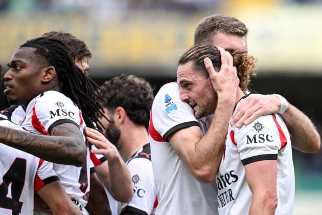 Mg Verona 19 04 2026 - campionato di calcio Serie A Hellas Verona-Milan foto Matteo Gribaudi Image nella foto: esultanza gol Adrien Rabiot 