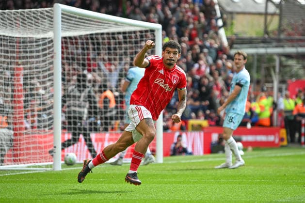 Nottingham, England, 19th April 2026. Morgan Gibbs-White of Nottingham Forest celebrates scoring an equalising goal for his team to make it 1-1 during the Nottingham Forest vs Burnley Premier League match at the City Ground, Nottingham. Picture credit should read: Harriet Massey Sportimage EDITORIAL USE ONLY. No use with unauthorised audio, video, data, fixture lists, club league logos or live services. Online in-match use limited to 120 images, no video emulation. No use in betting, games or single club league player publications. SPI_070_FOREST_V_BURNLEY SPI-4702-0065