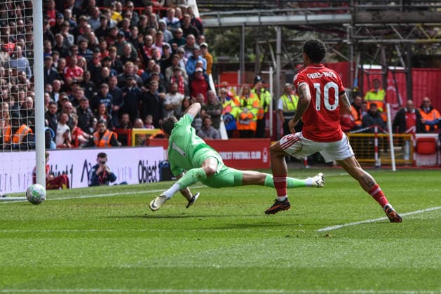 Nottingham Forest v Burnley, English Premier League, The City Ground, Nottingham, UK - 19 April 2026 Nottingham Forest s Morgan Gibbs-White scores his sides first goal of the match to equalise , UK NEWSPAPERS OUT Copyright: xRichardxBowcottx