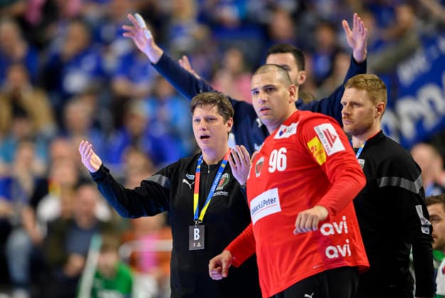 Coach Nicolej Krickau B Gesture, in front Goalkeeper Dejan MILOSAVLJEV B Final Füchse Berlin B Bergischer HC BHC , on 19 04 2026 Handball DHB Pokal Final4 2026, from 18 04 19 04 2026 in Cologne Germany Â