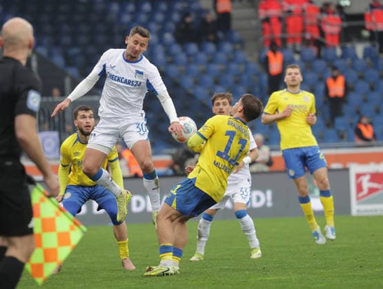 Paul Seguin Hertha BSC Berlin , Jovan Mijatovic Eintracht Braunschweig Football, Men, Season 2025 2026 2 BL, Eintracht Stadion, Eintracht Braunschweig vs Hertha BSC Berlin 1 1 DFL REGULATIONS PROHIBIT ANY USE OF PHOTOGRAPHS AS IMAGE SEQUENCES AND OR QUASI VIDEO