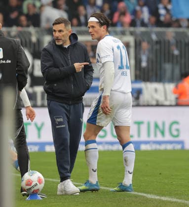 Head Coach Stefan Leitl Hertha BSC Berlin , Fabian Reese Hertha BSC Berlin Football, Men, Season 2025 2026 2 BL, Eintracht Stadion, Eintracht Braunschweig vs Hertha BSC Berlin 1 1 DFL REGULATIONS PROHIBIT ANY USE OF PHOTOGRAPHS AS IMAGE SEQUENCES AND OR QUASI VIDEO