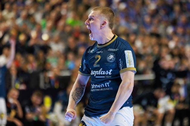 Noah BEYER Bergischer HC 06, 02 jubilation, joy, passion, success, emotion, enthusiasm, positive emotions GER, Fuechse Berlin vs Bergischer HC, handball, DHB Cup, LIDL Final4, final, season 2025 2026, 19 04 2026, GER, Fuechse Berlin vs Bergischer HC, handball, DHB Cup, LIDL Final4, final, season 2025 2026, 19 04 2026, Cologne Copyright: xEibnerxPressefoto OliverxSchmidtx EP_OST