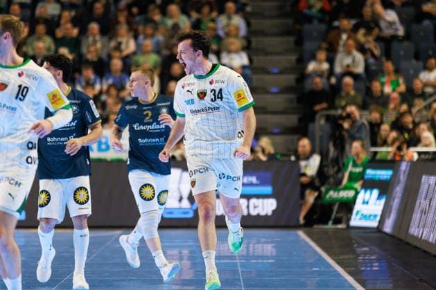 Hakun West AV TEIGUM Fuechse Berlin, 34 jubilation, joy, passion, success, emotion, enthusiasm, positive emotions GER, Fuechse Berlin vs Bergischer HC, handball, DHB Cup, LIDL Final4, final, season 2025 2026, 19 04 2026, GER, Fuechse Berlin vs Bergischer HC, handball, DHB Cup, LIDL Final4, final, season 2025 2026, 19 04 2026, Cologne Copyright: xEibnerxPressefoto OliverxSchmidtx EP_OST