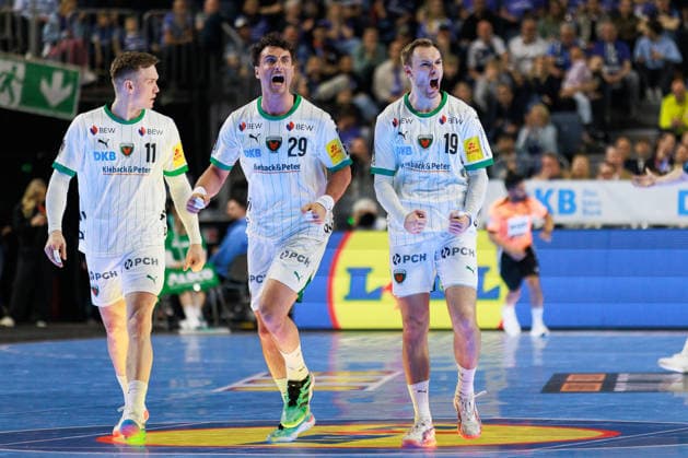 Lukas HERBURGER Fuechse Berlin, 29 and Mathias GIDSEL Fuechse Berlin, 19 Cheers, joy, passion, success, emotion, enthusiasm, positive emotions GER, Fuechse Berlin vs Bergischer HC, Handball, DHB Pokal, LIDL Final4, Final, Season 2025 2026, 19 04 2026, GER, Fuechse Berlin vs Bergischer HC, Handball, DHB Pokal, LIDL Final4, Final, Season 2025 2026, 19 04 2026, Cologne Copyright: xEibnerxPressefoto OliverxSchmidtx EP_OST