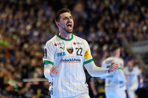 Nejc CEHTE Fuechse Berlin, 22 jubilation, joy, passion, success, emotion, enthusiasm, positive emotions GER, Fuechse Berlin vs Bergischer HC, handball, DHB Pokal, LIDL Final4, final, season 2025 2026, 19 04 2026, GER, Fuechse Berlin vs Bergischer HC, handball, DHB Pokal, LIDL Final4, final, season 2025 2026, 19 04 2026, Cologne Copyright: xEibnerxPressefoto OliverxSchmidtx EP_OST