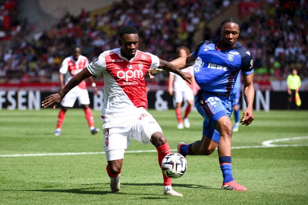 AS Monaco FC v AJ Auxerre - Ligue 1 McDonald s 2025 2026 24 Bryan OKOH (aja) - 09 Folarin BALOGUN (asm) during the Ligue 1 McDonald s match between AS Monaco FC and AJ Auxerre at Stade Louis II on April 19, 2026 in Monaco, Monaco. Monaco Monaco  Copyright: xFEPx 776348355