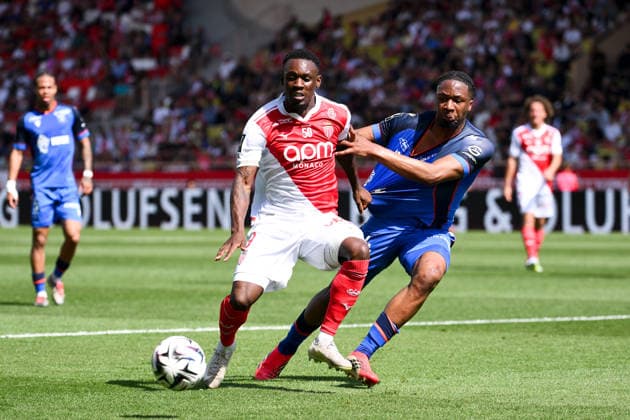 AS Monaco FC v AJ Auxerre - Ligue 1 McDonald s 2025 2026 24 Bryan OKOH (aja) - 09 Folarin BALOGUN (asm) during the Ligue 1 McDonald s match between AS Monaco FC and AJ Auxerre at Stade Louis II on April 19, 2026 in Monaco, Monaco. Monaco Monaco  Copyright: xFEPx 776348355