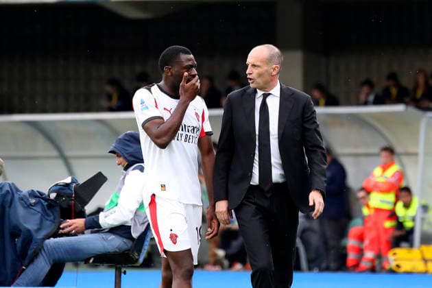 AC Milan™s head coach Massimiliano Allegri AC Milan s Youssouf Fofana the Serie A soccer match between Hellas Verona and A.C. Milan at the Bentegodi Stadium in Verona, north west Italy - Sunday , April 19 , 2026. - Soccer .  Copyright: xPaolaxGarbuio Lapressex