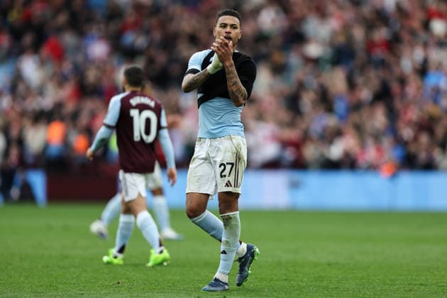 Birmingham, England, 19th April 2026. Morgan Rogers of Aston Villa applauds the home fans after the Aston Villa vs Sunderland Premier League match at Villa Park, Birmingham. Picture credit should read: Gareth Evans Sportimage EDITORIAL USE ONLY. No use with unauthorised audio, video, data, fixture lists, club league logos or live services. Online in-match use limited to 120 images, no video emulation. No use in betting, games or single club league player publications. SPI_069_GE_Aston_Villa_vs_Sunderland SPI-4703-0069