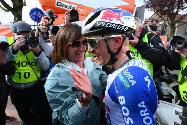 Amstel Gold Race 2026 Cycling Race VALKENBURG, THE NETHERLANDS - APRIL 19 : Evenepoel Remco (BEL) of Red Bull - BORA - Hansgrohe celebrates the victory after the 60th edition of Amstel Gold Race an UCI World Tour 1.UWT one day cycling road race for Men Elite of 220 km with start in Maastricht and finish in Valkenburg on April 19, 2026 in Valkenburg, The Netherlands, 19 04 2026 ( Motordriver Kenny Verfaillie - Valkenburg The Netherlands  Copyright: xVincentxKalutx