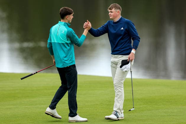 REPRO FREE *PRESS RELEASE NO REPRODUCTION FEE* EDITORIAL USE ONLY Flogas Irish Boys Amateur Open Championship, Malone Golf Club, Belfast 19 4 2026 Luke Furlong shakes hands with John Moran after he wins the Amateur Open Luke Furlong shakes hands with John Moran after he wins the Amateur Open 19 4 2026  Copyright: x INPHO RyanxByrnex RB1_4804