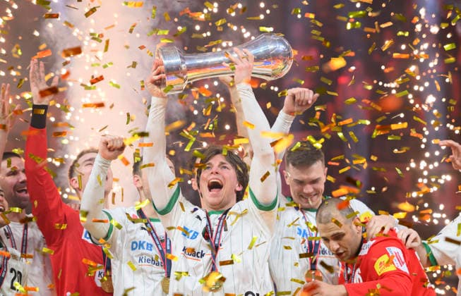 Award ceremony, cheering Nils LICHTLEIN B with the DHB Pokal Final Füchse Berlin B Bergischer HC BHC , on 19 04 2026 Handball DHB Pokal Final4 2026, from 18 04 19 04 2026 in Cologne Germany Â