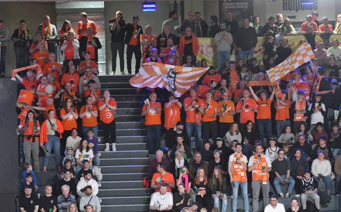GER, 1 BBL, Veolia Towers Hamburg vs SC Rasta Vechta 19 04 2026,,GER, 1 BBL, Veolia Towers Hamburg vs SC Rasta Vechta, in the picture feature fan block of Vechta nordphotoxGmbH xWitke nph00002
