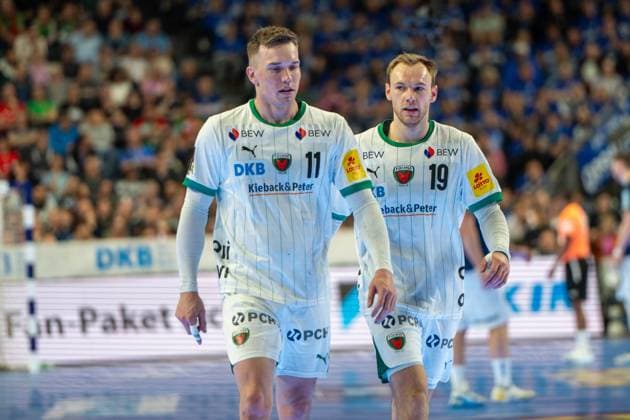 Lasse Andersson, Outside, Fuechse Berlin 11 , Mathias Gidsel, Back, Fuechse Berlin 19 , Bergischer HC Fuechse Berlin, DHB Pokal Maenner, Herren, 6 Spieltag, Finale, Daikin HBL, Lidl Final 4, 19 04 2026 Köln NRW Germany Copyright: xkolbert-press MartinxWdziecznyx