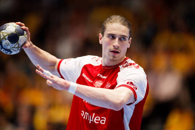 GOG v Aalborg Handball, Bambuni Herreliga handball, Svendborg, Denmark Svendborg, Denmark. 18th, April 2026. Juri Knorr of Aalborg Handball seen during the Bambuni Herreliga match between GOG and Aalborg Handball at Arena Svendborg in Svendborg. Denmark, Svendborg  Copyright: xGonzalesxPhoto LauxNielsenx