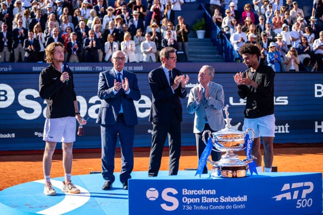 ATP, Tennis Herren 500 - Final of Barcelona Open Banc Sabadell in Barcelona, Spain, 19, April, 2026. Final of Barcelona Open Banc Sabadell match between Andrey Rublev (RUS) and Arthur Fils (FRA) in Reial Club de Tennis Barcelona, Barcelona, Spain, on April 19, 2026. Barcelona Reial Club de Tennis Barcelona Barcelona Spain