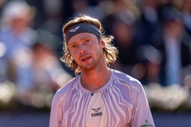 ATP, Tennis Herren 500 - Final of Barcelona Open Banc Sabadell in Barcelona, Spain, 19, April, 2026. Final of Barcelona Open Banc Sabadell match between Andrey Rublev (RUS) and Arthur Fils (FRA) in Reial Club de Tennis Barcelona, Barcelona, Spain, on April 19, 2026. Andrey Rublev (RUS). Barcelona Reial Club de Tennis Barcelona Barcelona Spain