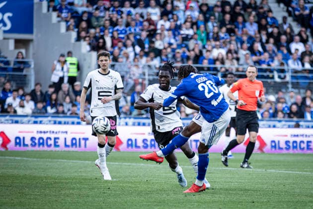 FOOTBALL : Racing de Strasbourg - Stade Rennes F. C - Ligue 1 - Stade de la Meinau - 19 04 2026 Sekou Mara 20 Racing de Strasbourg  Copyright: xElyxandroxCEGARRAx