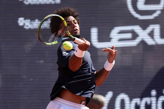 April 19, 2026, Barcelona, Barcelona, Spain: Arthur Fils of France in action against Andrey Rublev of Russia during the Final tennis match of the Barcelona Open Banc Sabadell - Conde Godo 2026 Day 9 at Real Club de Tenis Barcelona on April 19, 2026 in Barcelona, Spain. Barcelona Open Banc Sabadell - Conde Godo 2026 Day 9  - ZUMAa181 20260419_zaa_a181_096 Copyright: xJavierxBorregox