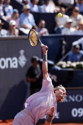 April 19, 2026, Barcelona, Barcelona, Spain: Andrey Rublev of Russia in action against Arthur Fils of France during the Final tennis match of the Barcelona Open Banc Sabadell - Conde Godo 2026 Day 9 at Real Club de Tenis Barcelona on April 19, 2026 in Barcelona, Spain. Barcelona Open Banc Sabadell - Conde Godo 2026 Day 9  - ZUMAa181 20260419_zaa_a181_107 Copyright: xJavierxBorregox