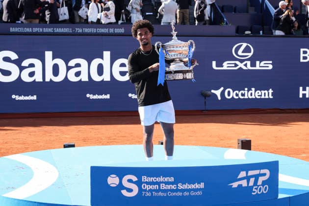 April 19, 2026, Barcelona, Barcelona, Spain: Arthur Fils of France celebrates with the championship trophy during the Final tennis match of the Barcelona Open Banc Sabadell - Conde Godo 2026 Day 9 at Real Club de Tenis Barcelona on April 19, 2026 in Barcelona, Spain. Barcelona Open Banc Sabadell - Conde Godo 2026 Day 9  - ZUMAa181 20260419_zaa_a181_111 Copyright: xJavierxBorregox