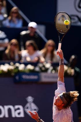 ATP, Tennis Herren 500 - Final of Barcelona Open Banc Sabadell in Barcelona, Spain, 19, April, 2026. Final of Barcelona Open Banc Sabadell match between Andrey Rublev (RUS) and Arthur Fils (FRA) in Reial Club de Tennis Barcelona, Barcelona, Spain, on April 19, 2026. Andrey Rublev (RUS) action. Barcelona Reial Club de Tennis Barcelona Barcelona Spain
