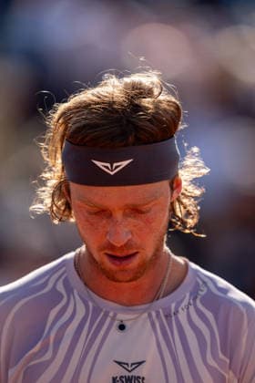 ATP, Tennis Herren 500 - Final of Barcelona Open Banc Sabadell in Barcelona, Spain, 19, April, 2026. Final of Barcelona Open Banc Sabadell match between Andrey Rublev (RUS) and Arthur Fils (FRA) in Reial Club de Tennis Barcelona, Barcelona, Spain, on April 19, 2026. Andrey Rublev (RUS). Barcelona Reial Club de Tennis Barcelona Barcelona Spain