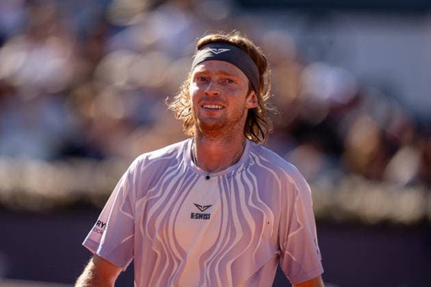 ATP, Tennis Herren 500 - Final of Barcelona Open Banc Sabadell in Barcelona, Spain, 19, April, 2026. Final of Barcelona Open Banc Sabadell match between Andrey Rublev (RUS) and Arthur Fils (FRA) in Reial Club de Tennis Barcelona, Barcelona, Spain, on April 19, 2026. Andrey Rublev (RUS) reacts. Barcelona Reial Club de Tennis Barcelona Barcelona Spain