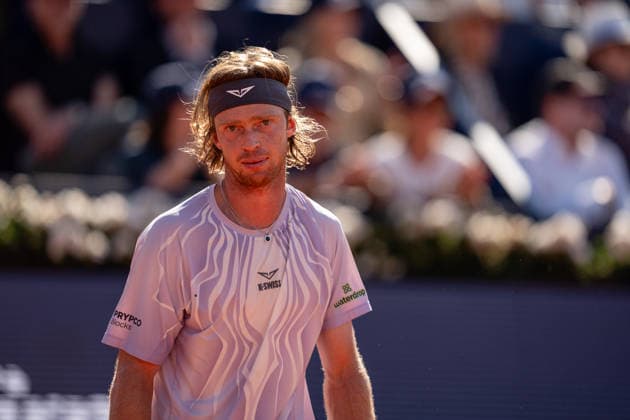 ATP, Tennis Herren 500 - Final of Barcelona Open Banc Sabadell in Barcelona, Spain, 19, April, 2026. Final of Barcelona Open Banc Sabadell match between Andrey Rublev (RUS) and Arthur Fils (FRA) in Reial Club de Tennis Barcelona, Barcelona, Spain, on April 19, 2026. Andrey Rublev (RUS). Barcelona Reial Club de Tennis Barcelona Barcelona Spain